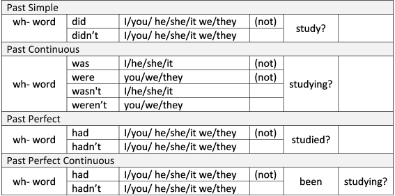 asking questions wh- words past